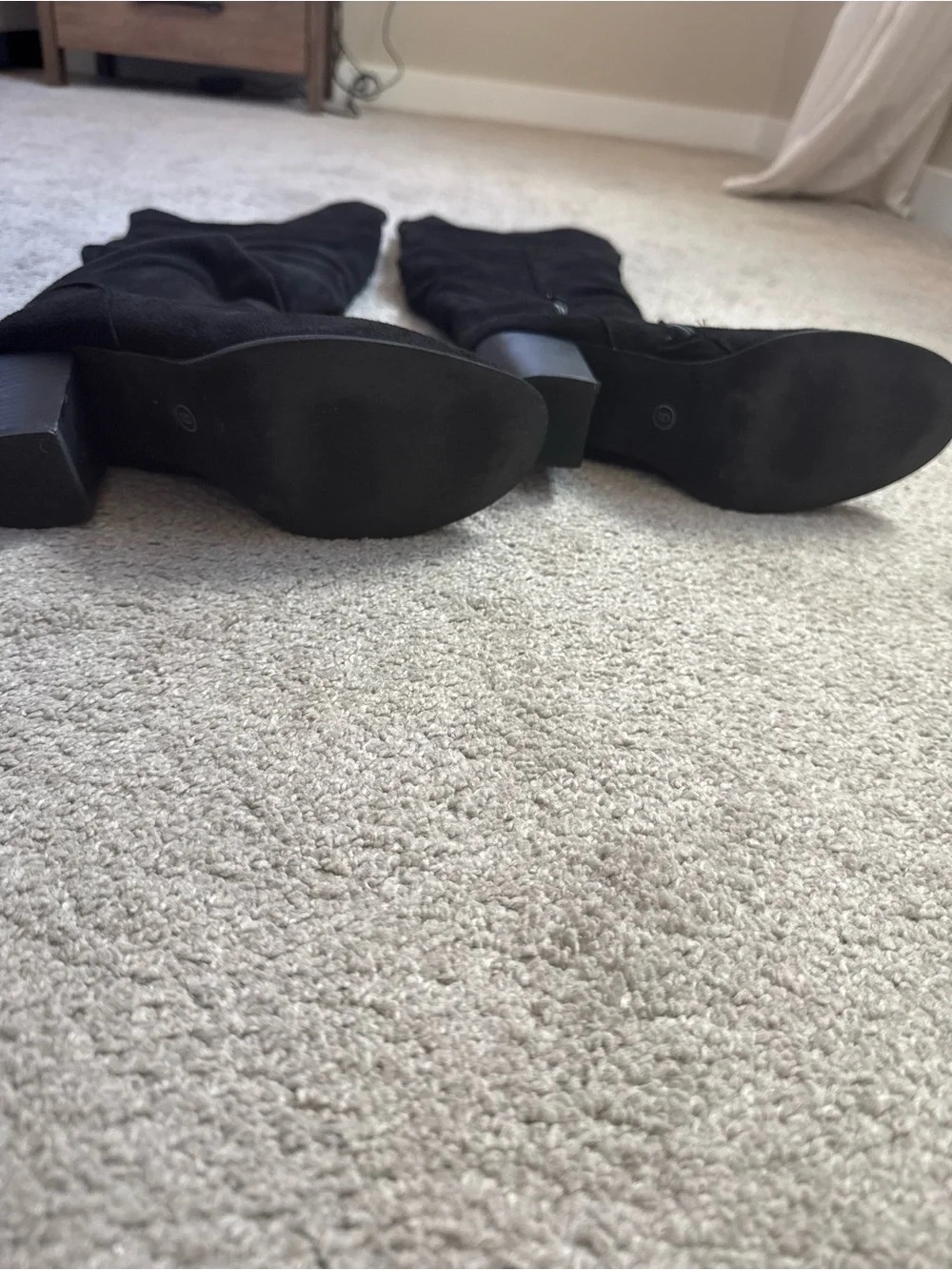Black Suede Knee-High Block Heel Boots - Worn once